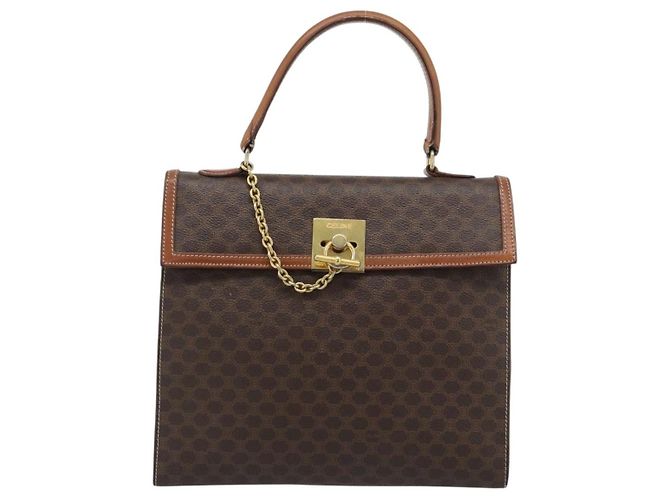Céline CELINE Macadam Canvas Hand Bag PVC Leather Brown Gold - vista 13