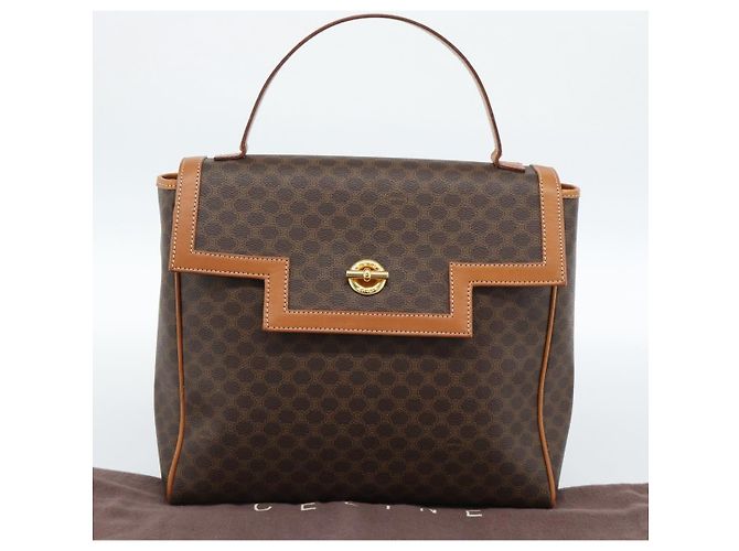 Céline CELINE Macadam Canvas Hand Bag PVC Leather Brown Gold - vista 12