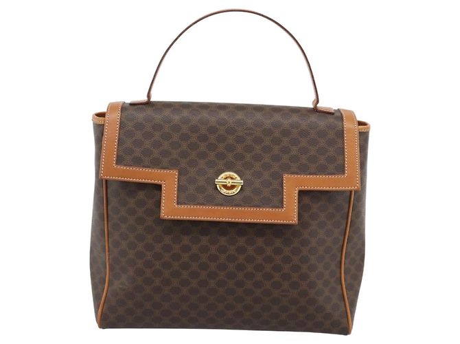 Céline CELINE Macadam Canvas Hand Bag PVC Leather Brown Gold - vista 13