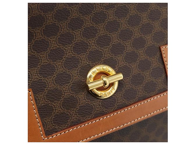 Céline CELINE Macadam Canvas Hand Bag PVC Leather Brown Gold - vista 17