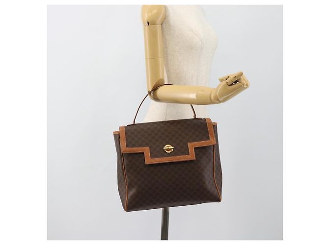 Céline CELINE Macadam Canvas Hand Bag PVC Leather Brown Gold - vista 21