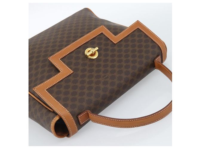 Céline CELINE Macadam Canvas Hand Bag PVC Leather Brown Gold - vista 6