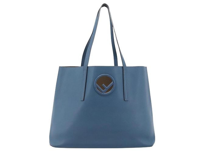 FENDI Tote Bag Leather Blue Silver - vista 13