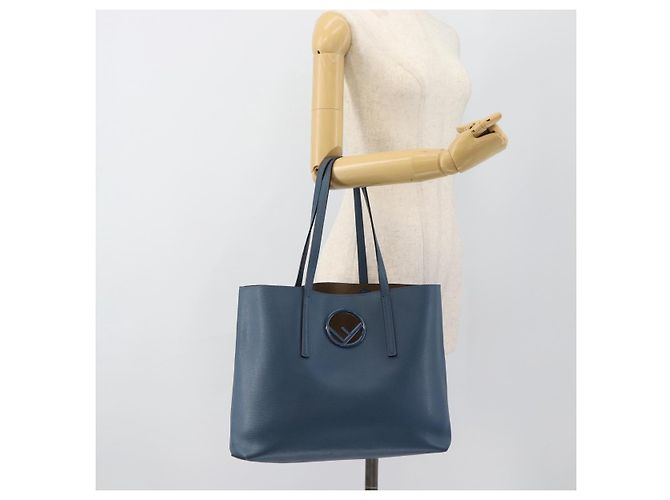 FENDI Tote Bag Leather Blue Silver - vista 23