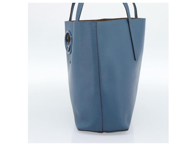 FENDI Tote Bag Leather Blue Silver - vista 4