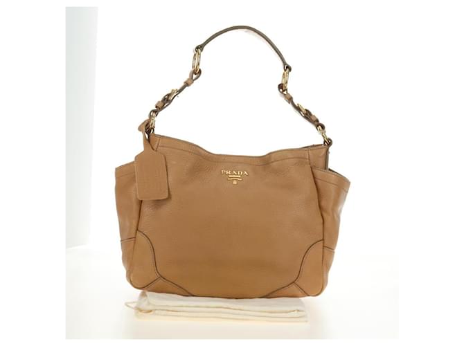 PRADA Shoulder Bag Leather Beige Gold - vista 12