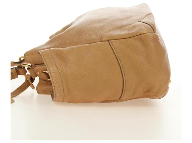 PRADA Shoulder Bag Leather Beige Gold - vista 3