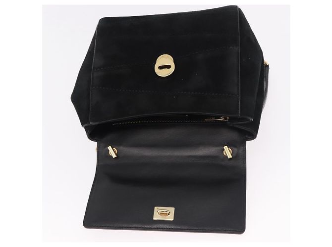 Salvatore Ferragamo Vala Chain Shoulder Bag Suede 2way Black Gold - vista 10