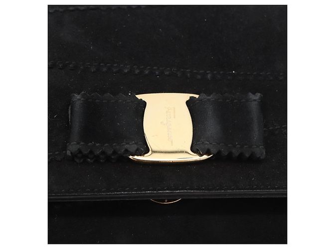 Salvatore Ferragamo Vala Chain Shoulder Bag Suede 2way Black Gold - vista 19
