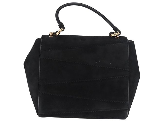 Salvatore Ferragamo Vala Chain Shoulder Bag Suede 2way Black Gold - vista 2