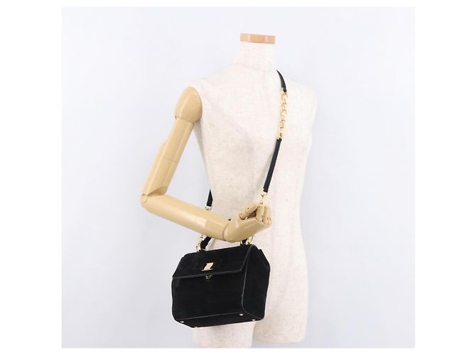 Salvatore Ferragamo Vala Chain Shoulder Bag Suede 2way Black Gold - vista 25