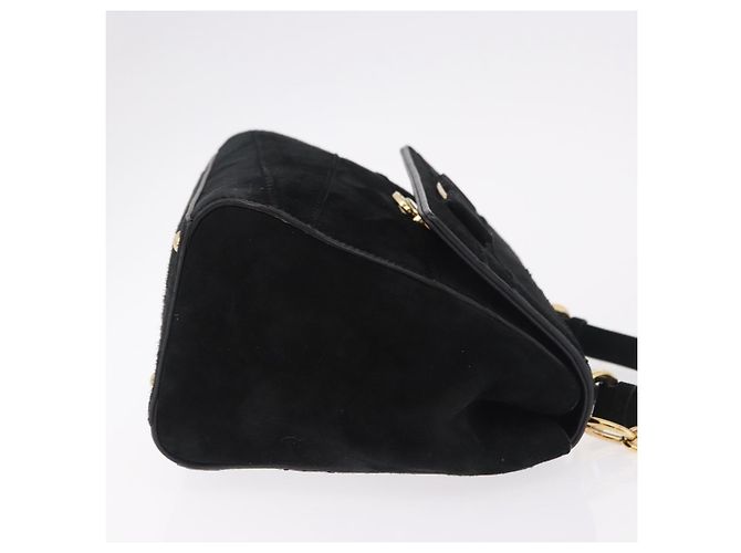 Salvatore Ferragamo Vala Chain Shoulder Bag Suede 2way Black Gold - vista 3