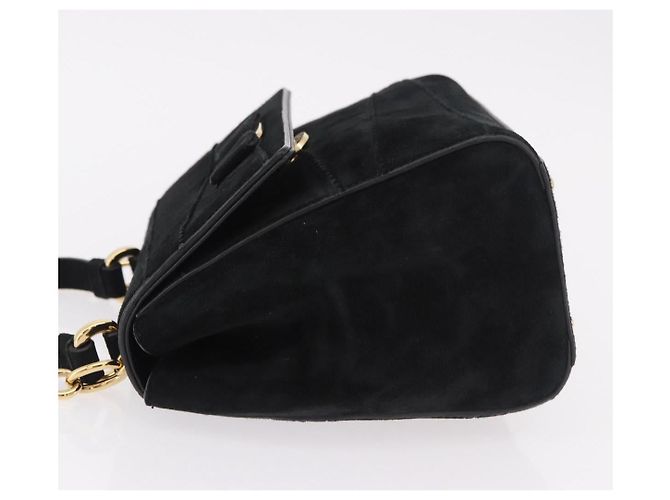 Salvatore Ferragamo Vala Chain Shoulder Bag Suede 2way Black Gold - vista 4