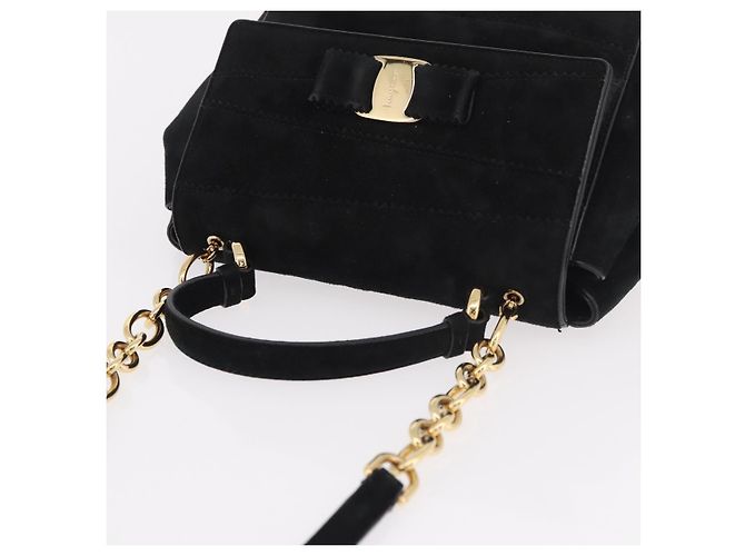 Salvatore Ferragamo Vala Chain Shoulder Bag Suede 2way Black Gold - vista 6