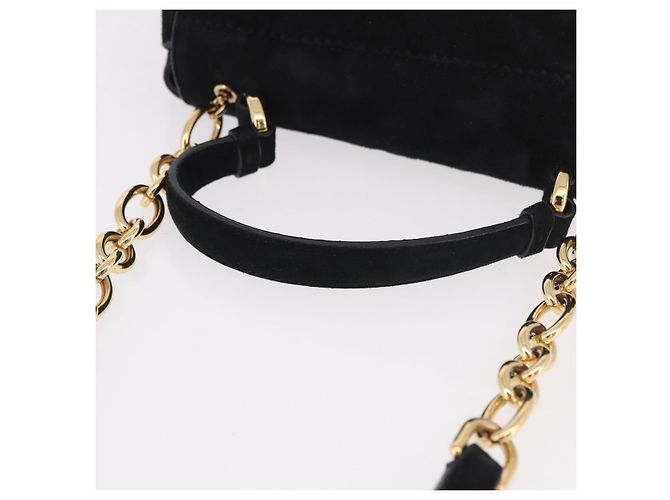 Salvatore Ferragamo Vala Chain Shoulder Bag Suede 2way Black Gold - vista 7