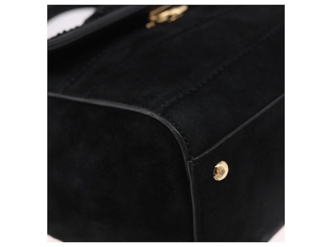 Salvatore Ferragamo Vala Chain Shoulder Bag Suede 2way Black Gold - vista 9