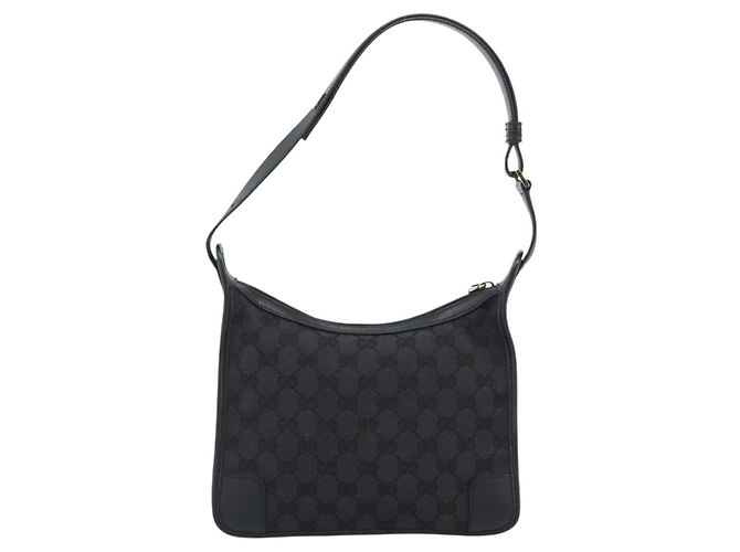 GUCCI GG Canvas Shoulder Bag Black Gold - vista 2