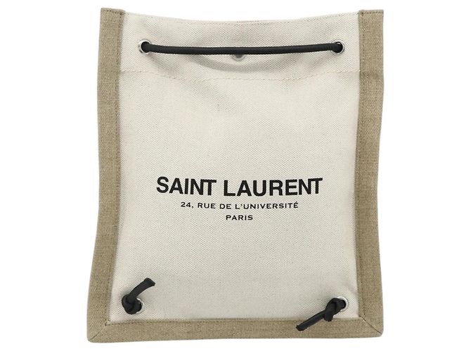 SAINT LAURENT Backpack Shoulder Bag Canvas Silver Beige - vista 13