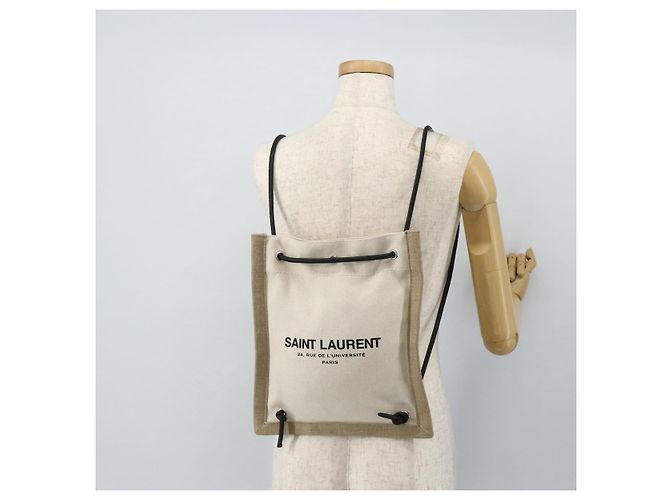 SAINT LAURENT Backpack Shoulder Bag Canvas Silver Beige - vista 21
