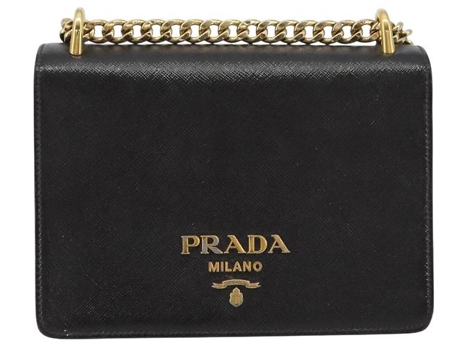 PRADA Chain Shoulder Bag Saffiano Leather Black Gold - vista 13