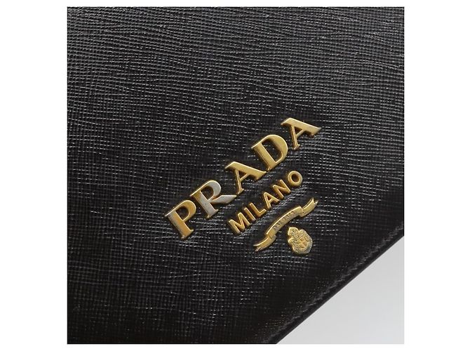 PRADA Chain Shoulder Bag Saffiano Leather Black Gold - vista 18