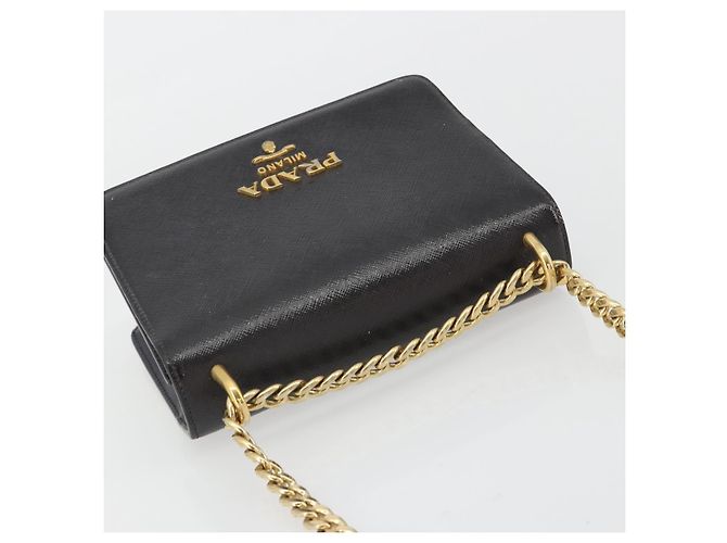 PRADA Chain Shoulder Bag Saffiano Leather Black Gold - vista 7