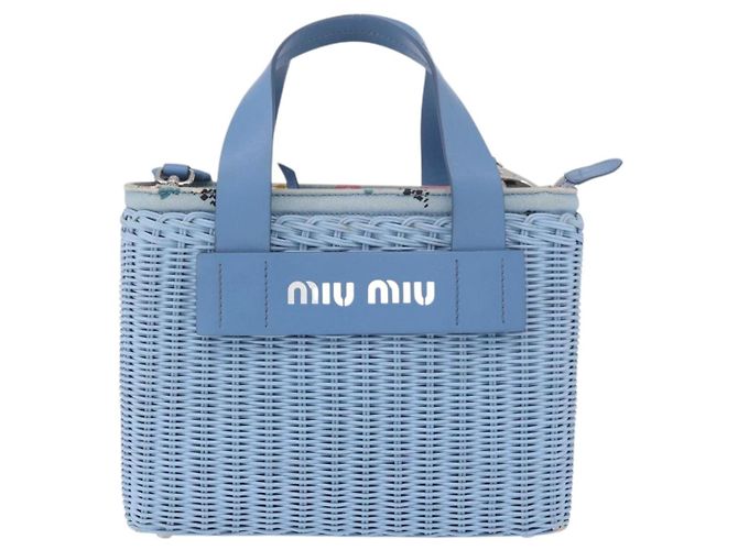 Miu Miu Hand Bag Rattan 2way Light Blue Silver - vista 13