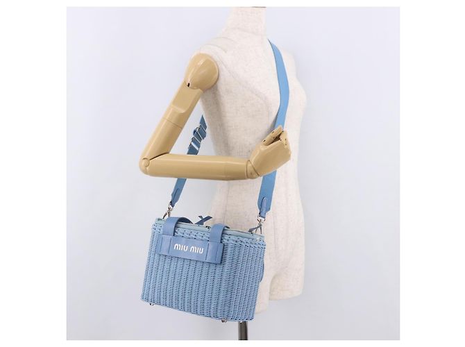 Miu Miu Hand Bag Rattan 2way Light Blue Silver - vista 25