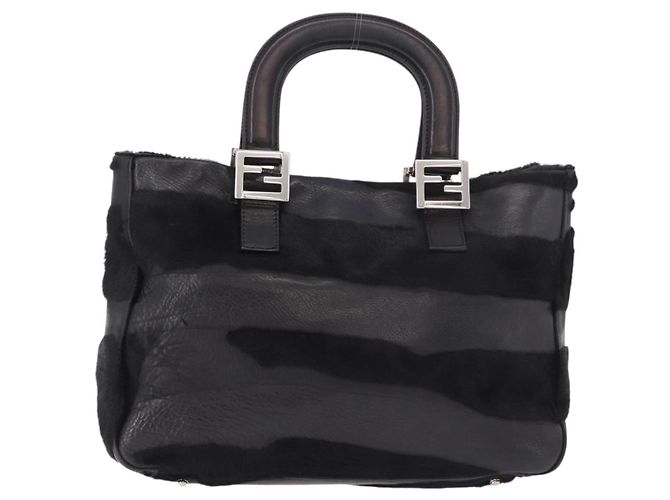 FENDI Hand Bag Harako Leather Black Silver - vista 2