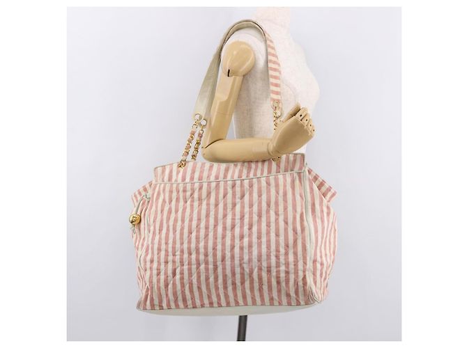 CHANEL Matelasse Shoulder Bag Canvas Pink Gold CC - vista 24