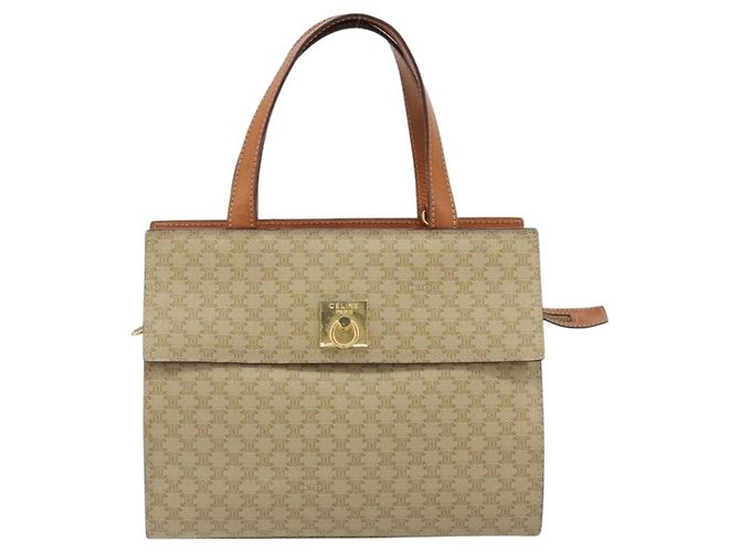 Céline CELINE Macadam Canvas Hand Bag PVC Beige Gold - vista 13