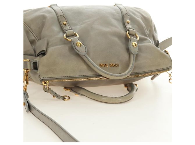 Miu Miu Hand Bag Leather 2way Gray Gold - vista 14