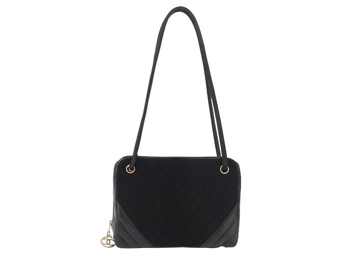CHANEL V Stitch Shoulder Bag Cotton Black Gold CC - vista 2