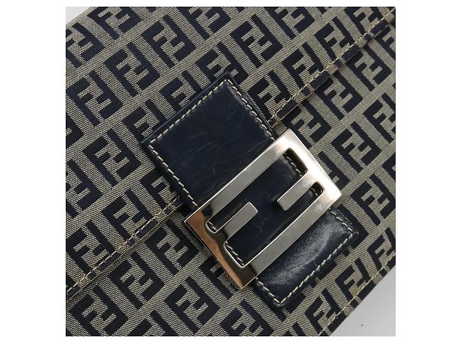 FENDI Zucchino Canvas Shoulder Bag Navy Silver - vista 15