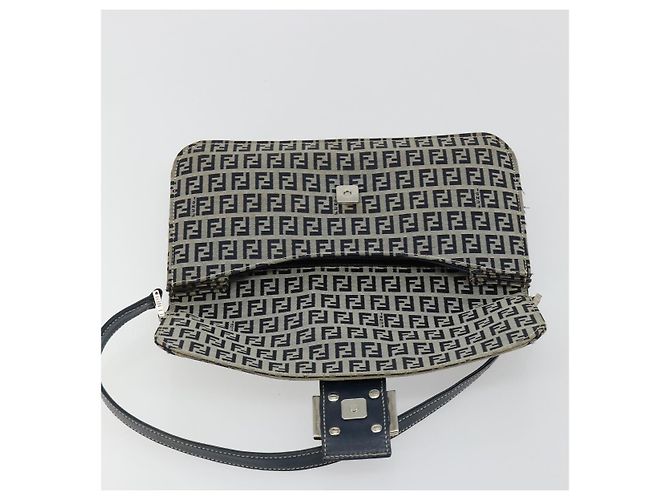 FENDI Zucchino Canvas Shoulder Bag Navy Silver - vista 16