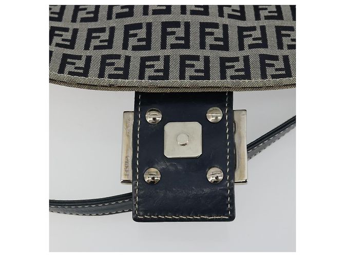 FENDI Zucchino Canvas Shoulder Bag Navy Silver - vista 17