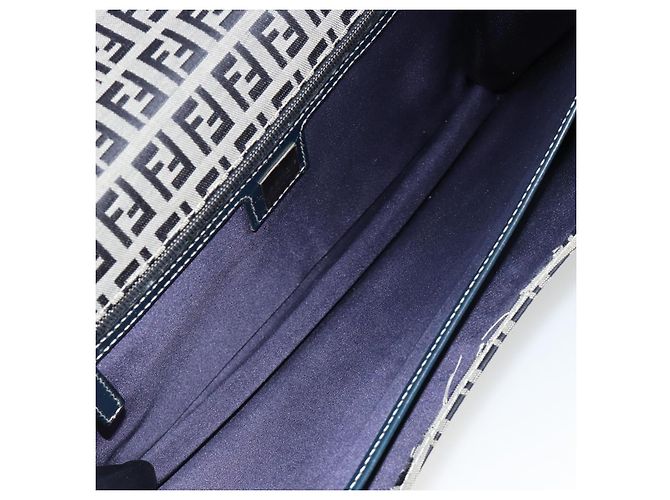 FENDI Zucchino Canvas Shoulder Bag Navy Silver - vista 19