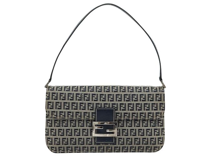 FENDI Zucchino Canvas Shoulder Bag Navy Silver - vista 2