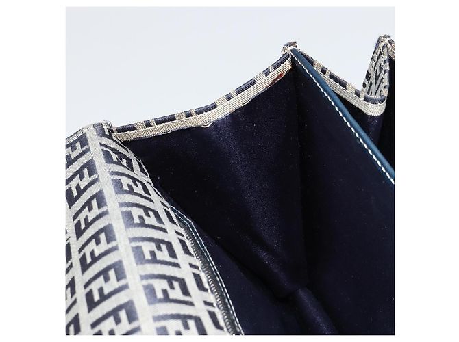 FENDI Zucchino Canvas Shoulder Bag Navy Silver - vista 20