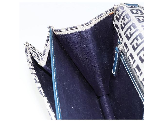 FENDI Zucchino Canvas Shoulder Bag Navy Silver - vista 21