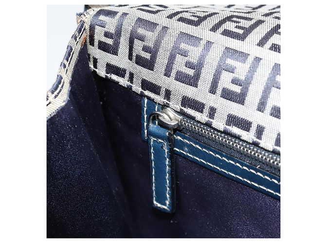 FENDI Zucchino Canvas Shoulder Bag Navy Silver - vista 22