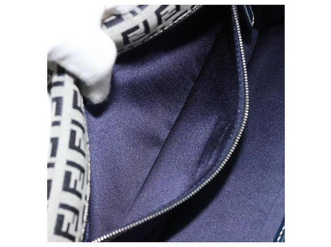FENDI Zucchino Canvas Shoulder Bag Navy Silver - vista 23