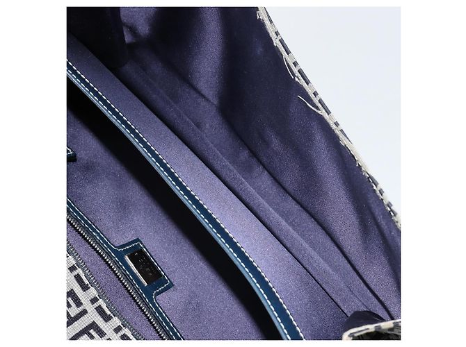 FENDI Zucchino Canvas Shoulder Bag Navy Silver - vista 24