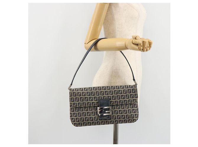 FENDI Zucchino Canvas Shoulder Bag Navy Silver - vista 27