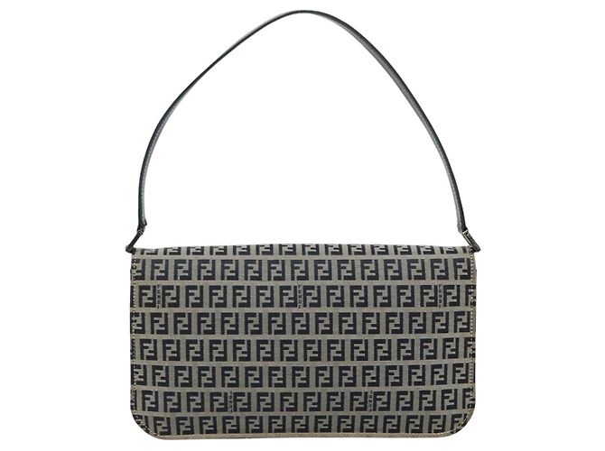 FENDI Zucchino Canvas Shoulder Bag Navy Silver - vista 3