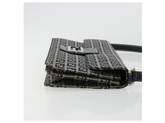 FENDI Zucchino Canvas Shoulder Bag Navy Silver - vista 4