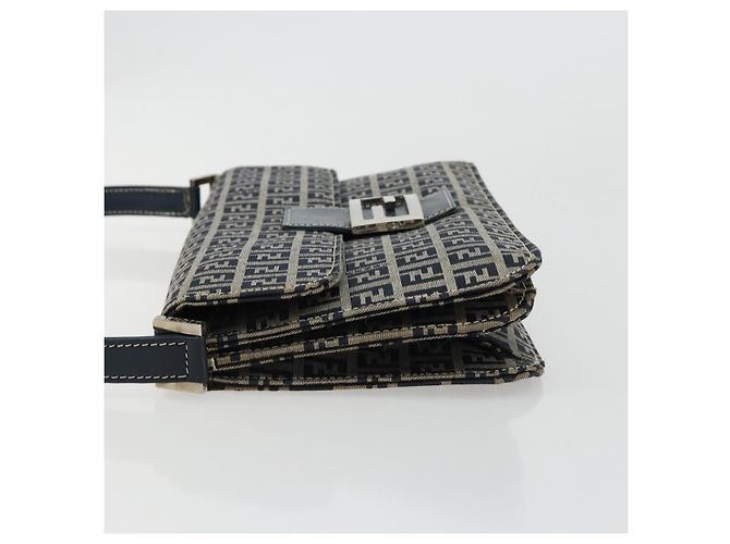 FENDI Zucchino Canvas Shoulder Bag Navy Silver - vista 5