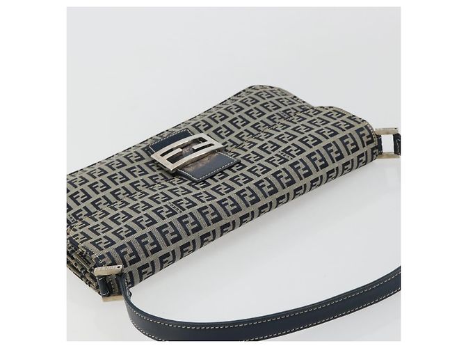 FENDI Zucchino Canvas Shoulder Bag Navy Silver - vista 6