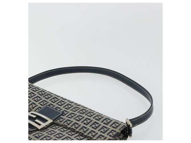 FENDI Zucchino Canvas Shoulder Bag Navy Silver - vista 8