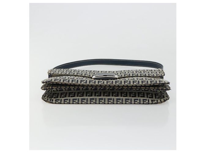 FENDI Zucchino Canvas Shoulder Bag Navy Silver - vista 9